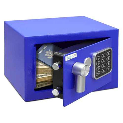 SereneLife Premium Steel Digital Safe Box - 9.1" x 6.7" x 6.7" | Secure Storage for Cash, Firearms & Jewelry | Great For Hotels, Cabinets & Home Use | Electronic & Mechanical Access | 2 Keys | Blue