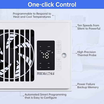 Register Booster Fan,10-Speed Smart Heating Cooling AC Vent Fan for 4" x 10" vent booster,Register Vent with Thermostat,for Room,Home(White)