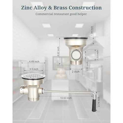 3-1/2 Inch Commercial Sink Drain with Twist Handle Kitchen Sink Opening Waste Drain Valve Stopper Prevents Sink Clogged Overflow for 1/2/3 Compartment Sink Style Drains
