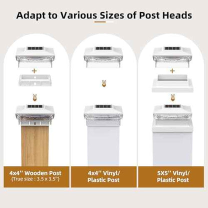 Solar Post Cap Lights, 8 Pack Outdoor Fence Post Solar Lights for 4x4 5x5 Wood/Vinyl Posts, 10-12 Hours Dusk to Dawn Warm/Cool Light Glow for Garden/Deck - White