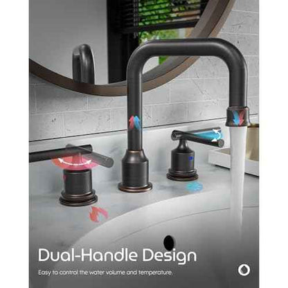 WOWOW Oil Rubbed Bronze Bathroom Faucet Widespread Bathroom Sink Faucet 3 Holes Vanity Faucet 2 Handle Basin Tap with Drain and Suplly Lines Retro