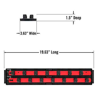 Ernst Manufacturing Socket Boss, Premium 2-Rail 3/4-Inch-Drive Socket Organizer, 19-Inch, Red - Made in the USA