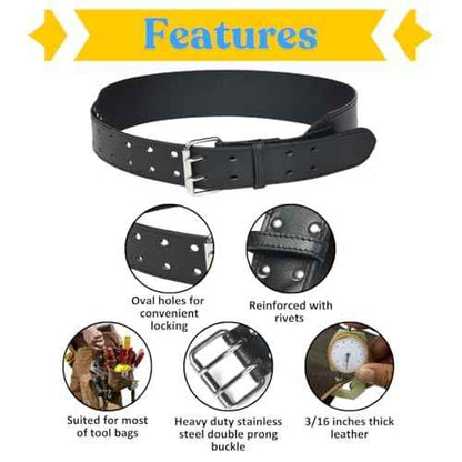 3-Inch Wide Full Grain Leather Tool Belt ? Heavy Duty Oil Tanned Construction with Thick Stitching & Reinforced Rivets ? Thick Work Belt for Carpenter, Electrician, Construction (Black, 35"-45")