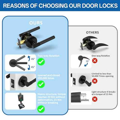 Amerdeco 3 Pack Matte Black Door Handles Interior,Knurled Privacy Door Handles with Lock,Heavy Duty Black Door Lever for Bedroom or Bathroom,Reversible Keyless for Left Right Handed Doors AM0027