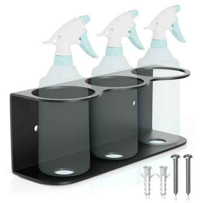 2 Pack 3 All-Purpose Spray Bottle Holder Wall Mount | Heavy-Duty Powder Coated Steel Spray Bottle Storage Rack for Garage Home Workspace | Detailing Bottle Holder (Black)