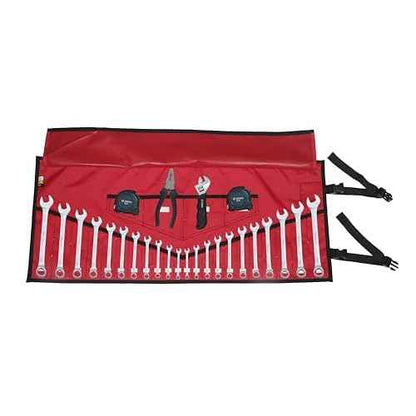 BULL TOOLS 26-Pocket Tool Organizer Roll-Up Pouch with Carry Bag Heavy Duty Ballistic Polyester Canvas SAE/Metric Tool Roll for Wrenches, Screwdrivers & Small Tools, Waterproof, Compact & Durable-Red