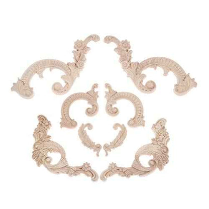 Wood Carved Appliques Wooden Onlays, 1 Pair Unpainted Decorative Carving Furniture Decals Frame Decor for Door Wall Cabinet Dresser Fireplace Ceiling Bed Home DIY Project, 8.5x4.5cm/3.35"x1.77"