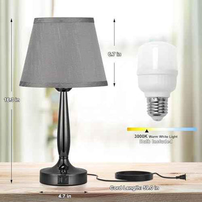 Kakanuo Touch Table Lamp for Bedroom Set, Small Bedside Lamps Set of 2 with USB C Charging Port, 3 Way Dimmable Touch Control Nightstand Lamps, LED Bulb Included