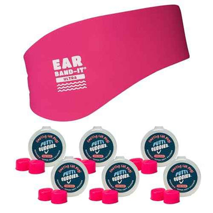 Earvolution Ear Band-It Ultra Premium Swimming Headband and Swimmers Ear Plugs Bundle - Invented by Ear, Nose, and Throat Physician - Made in USA - Custom Anti-Slip Grip Neoprene - Hot Pink - Large