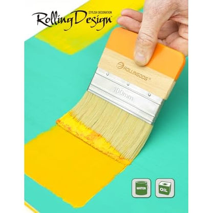 ROLLINGDOG 4" Flat Paddle Paint Brush - Decorative Brush for Walls Texture Paint and Artist Painting