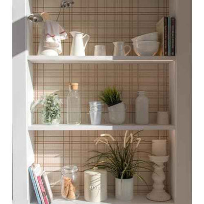 Peel and Stick Wallpaper Check Plaid Boho Neutral - Self Adhesive Waterproof Vinyl Wallpaper for Walls, Kitchen Backsplash, Bathroom, Bedroom, Rentals (Light, 17.3" X 78.73")