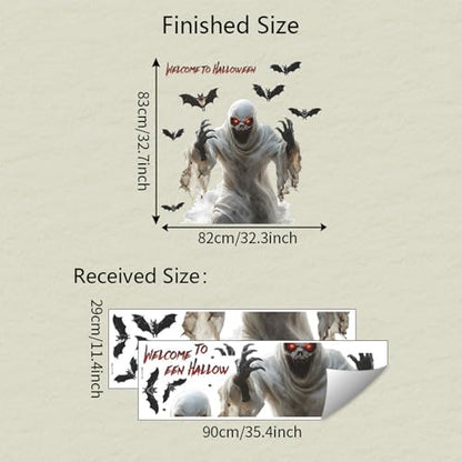 Halloween Wall Decals Scary Ghost with Red Eyes and Bats ? Spooky Horror Wall Stickers for Haunted House, Living Room, Party Decorations, Removable Halloween Decor