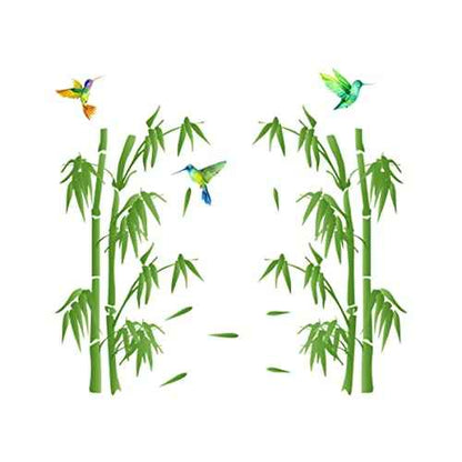 Bamboo Forest Wall Art Decal Nature Green Plant with Flying Birds Wall Stickers 36x34inch Removable Vinyl Wall Mural for Living Room Bedroom Classroom Office Decoration