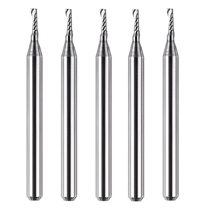 SpeTool 5PCS Carbide Spiral O Flute End Mill with 1/16 Inch Cutting Diameter 1/8 Inch Shank 3/16" Cutting Length,Single Flute CNC Router Bit for Acrylic PVC Wood Cutter