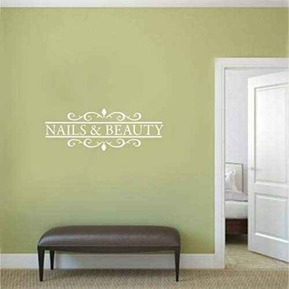Beauty Salon Wall Sticker ? Nails & Hair Polish Bar Vinyl Art, Removable Window Mural Decor for Hair and Nail Salon, Stylish Interior Art for Beauty Shops LY1259 (White)