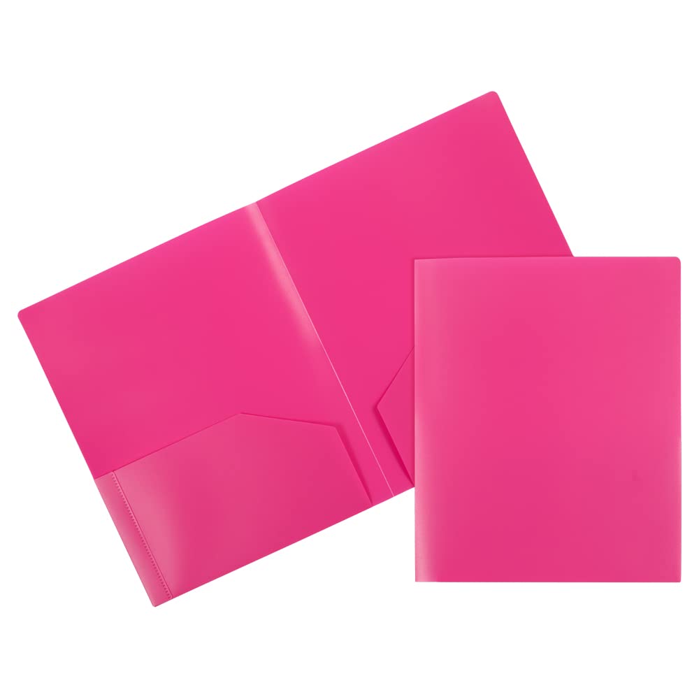 JAM PAPER Heavy Duty Plastic 2 Pocket Extra Tough School Folders - Fuchsia Hot Pink - 6/Pack