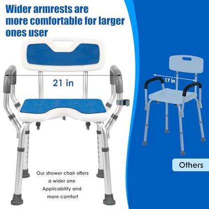 Shower Chair with Arms and Back Heavy Duty 330lbs, Shower Seat for Inside Shower Bathroom Chair with U-Shaped Cutout Seat & Cold-Proof Pads, Tools-Free Assembly