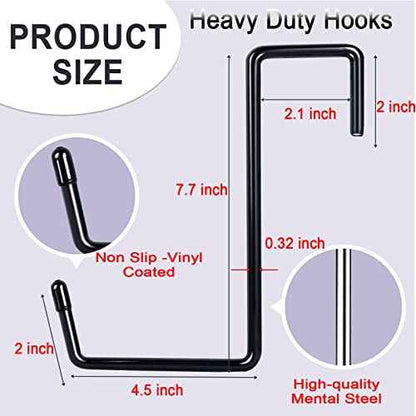 Heavy Duty 8 Pack Vinyl Coated Hooks for Hanging and Organizing, Large Ladder Hooks, Garage Bike and Tool Hanger, Black