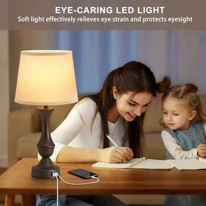 Luvkczc 22" Table Lamp Set of 2 - Vintage Brown Bedside Lamp with Beige Fabric Shade, 3-Way Dimmable, USB C+A Ports, Nightstand Lamp for Living Room Bedroom (Bulb Included)