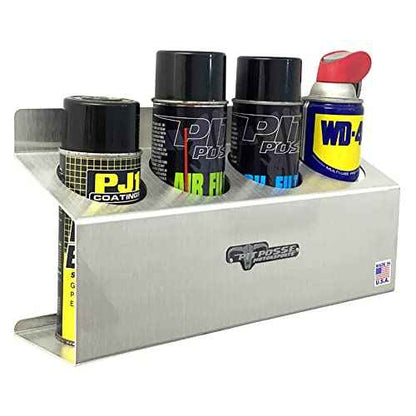 Pit Posse 303 Four Bottle Aerosol Spray Can Rack Shelf Holder 15.5" Caddy - Made in USA - Aluminum Enclosed Trailer Shop Garage Storage Organizer - Mounting Hardware Included (Silver)