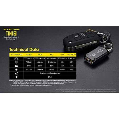 NITECORE TINI 2 Dual LED Rechargeable Keychain Light - 500 Lumen (Black)