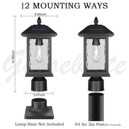 Solar Outdoor Post Light Fixture£¬Dusk to Dawn Modern Exterior Pillar Lantern with Black Finish & Water Ripple Glass£¬Waterproof Outside Pole Light for Garden, Backyard, Courtyard