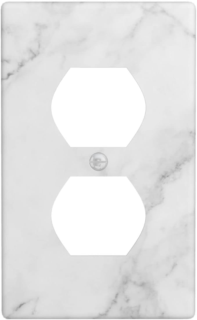 White Marble Pattern Electrical Outlet Cover Decorative Wall Plate Single Duplex Art Print Faceplate for Bedroom Kitchen Kids Room Decor 4.5" X 2.76"