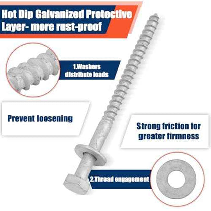 Tandefio 60 Pack 3/8 x 6'' Lag Screw Kit with Washers Hot Dip Galvanized Hex Lag Bolts Heavy Duty Wood Screws for Wood Decks Fences