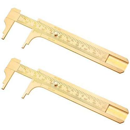 Konohan 2 Pcs Brass Vernier Caliper Pocket Handy Caliper Measuring Mini Tool Double Scale Sliding Gauge Metal Pocket Ruler for Bead Wire Jewels Rings Measurement