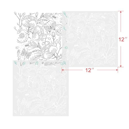 GSS Designs Flower Stencils for Painting on Wood Canvas Paper Fabric Floor Wall Floral Stencils12x12Inch Reusable DIY Art Craft Stencils for Painting Flowers and Leaves