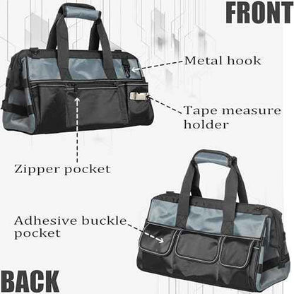 Heavy Duty Tool Bag 15.5-Inch, 16-Pocket Portable Empty Tool Box Organizer Storage, Toolbox Organization, 1680Dwaterproof Oxford cloth .Soft Handle Carrying Toolbag with Large Zipper.