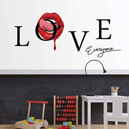 Sexy Red Lips Wall Decor, Love Everyone Quotes Wall Sticker Home Decals for Walls Home Decorations Wall Decals for Living Room Bedroom Removable Mural