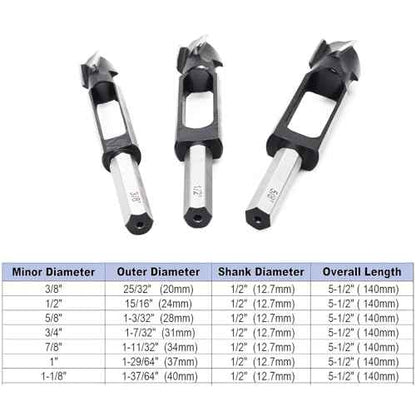 3PCS Wood Plug Cutters Set, Wood Tenon Maker Dowel Pocket Hole Plug Cutters, Woodworking Drill Bit, Suiatble for Making 3/8" 1/2" 5/8" Wood Dowel Pins- (Wood Plug Cutters)