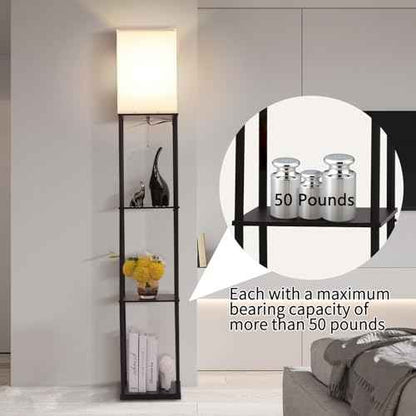 Floor Lamp with Shelves, with Modern Square Standing Lamp with Smart APP Control RGB Bulb, Corner Display Bookshelf Lamp for Living Room, Bedroom and Office (black-9RGB)