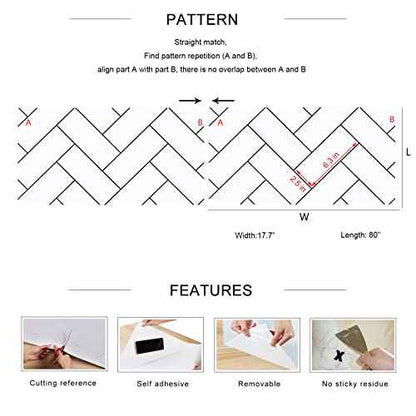 Herringbone Wallpaper Black and White Geometric Wallpaper Peel and Stick Modern Herringbone Brick Wallpaper for Bathroom Shower Walls Kitchen Backsplash Removable Waterproof Vinyl 17.7"x80"