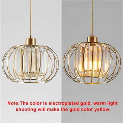 Gold Pendant Light Fixture, Modern Crystal Pendant Lights Kitchen Island, 1-Light Farmhouse Mini Chandelier, Adjustable Brass Hanging Light Fixture for Hallway, Bedroom, Dining Room