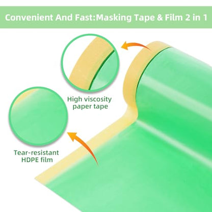 Pre-Taped Masking Film for Painting 44 in x 65 ft Painters Plastic Roll Painters Plastic with Tape£¨1Rolls£©
