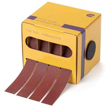 Bates- Emery Cloth Roll, 1" x 26 FT, 4 Grits, 150/240/320/400 Grit, Abrasive Sandpaper Roll of Sandpaper Set with Dispenser, Emery Cloth for Metal, Wood, Polishing