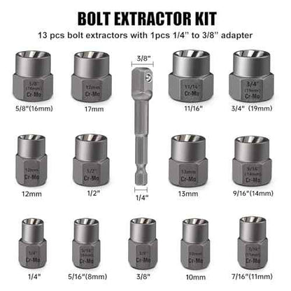 Valkynos 26 Pcs Bolt Extractor Kit and Left Hand Drill Bit Reverse Drill Bit Extractor Set, Easy Out Screw Remover Set Tool for Damaged, Rusted, Broken, Stripped Bolts Screw Nuts, with Hex Adapter