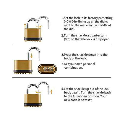 Heavy Duty Weatherproof Combination Lock, 4-Pack Outdoor Combo Lock,Resettable Combination Padlock for Gate,Shed,Storage Unit