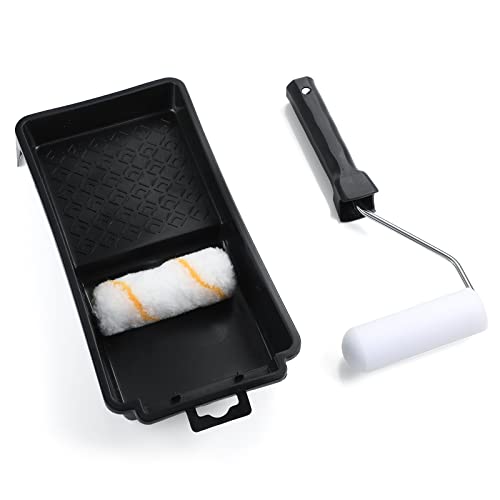 Small Paint Roller Supplies Kit - Mini Paint Roller Frame 4 inch, 2inch Paint Brush, Acrylic Roller Covers, Foam Roller Covers, Paint Tray, Paint Mixing Stick, Masking Tape