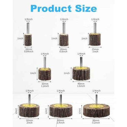 Rocaris 96 Pack 1/4" Abrasive Flap Wheel Sander Set, 80 Grit Aluminum Oxide Flap Wheels Cylindrical Shape Sanding Wheel, 8 Sizes