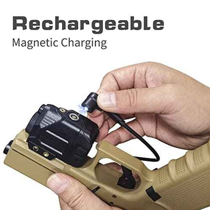 500 Lumens Tactical Weapon Flashlights Laser Sight - Rail-Mounted Light and Green Laser Light Combo for Pistol with Picatinny Rail and GL Rails - Magnetic Charging Port