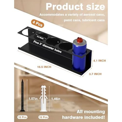 sogiv 4 Pack Spray Can Holder Organizer, Wall-Mounted Steel Spray Bottle Rack, Tool Box Storage Rack, 5 Cans Metal Paint Can Organizer for Garage, Workspace, Shop, Home or Tool Trailer, Black