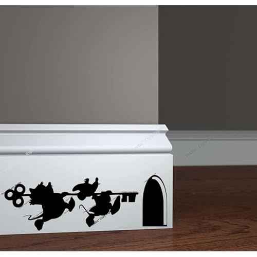 FnkBiz Jaq and Gus Wall Decal Mouse Hole Baseboard Sticker Mouse Hole Wall Decal 7 x 3 | Black | Set of 02 Decals