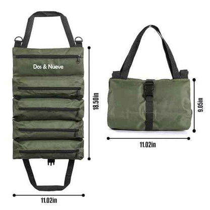 Dos & Nueve, Tool Bag with Handle, Tool Organizer, Canvas Tool Roll, Portable Foldble Tool Storage Bag, Roll Up Tool Bag Organizer, Multi-Pocket Storage Tool Bag, Tool Pouches, Army Green