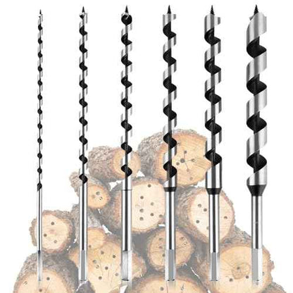 6Pcs Long Auger Drill Bit Set for Wood,Fast Drilling, Carbon Steel Extra Long Bit, Multi-Size 1/4", 3/8", 1/2", 5/8", 3/4", 7/8" Hex Shank Auger Drill, Suitable for Hard and Soft Wood