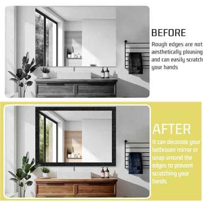 Avinyl 10M Black Mirror Border Peel and Stick Wallpaper, Self Adhesive Waterproof Wallpaper Mirror Frame Tape for Bathroom Decor, Silk Peel and Stick Trim Removable Kitchen Wall Decor 1.96" x 393"