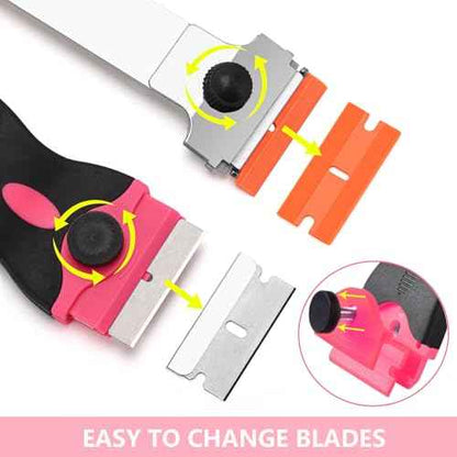 2 Pcs 2-in-1 Razor Blade Scraper Tool with 30Pcs Plastic Blades, 30Pcs Metal Blades and 2Pcs Plastic Cleaning Scrapers for Decals, Stickers, Labels, Caulk, Adhesive, Paint Removal