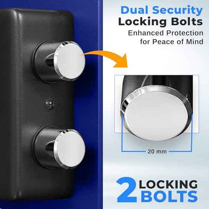 SereneLife Premium Steel Digital Safe Box - 9.1" x 6.7" x 6.7" | Secure Storage for Cash, Firearms & Jewelry | Great For Hotels, Cabinets & Home Use | Electronic & Mechanical Access | 2 Keys | Blue